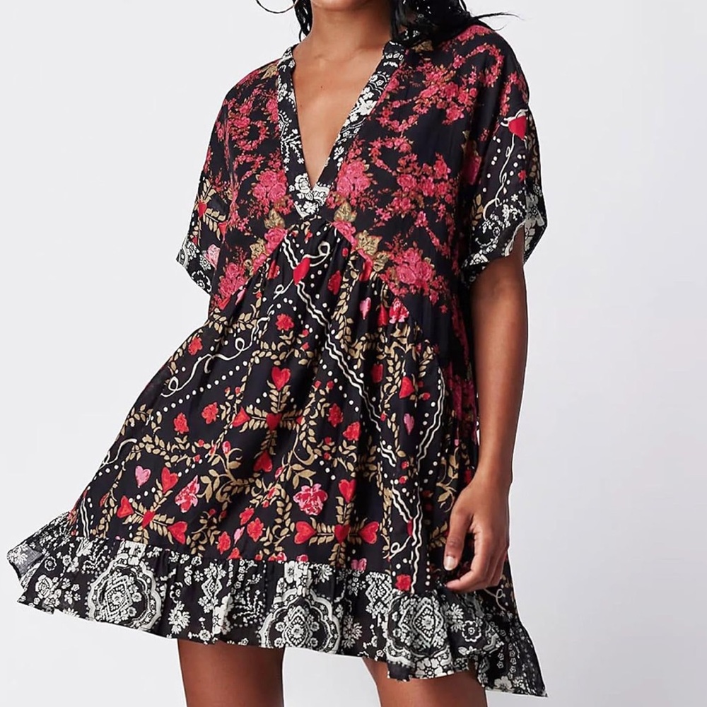 Floral V-Neck Boho Relaxed Fit Summer Dress Size Medium